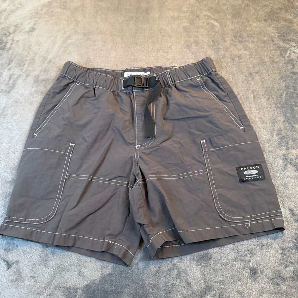 Pacsun Volley Cargo Shorts Mens Small Gray Belted Utility Pockets Casual 28x5"